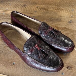 Vintage Church's Men's burgundy Ostrich Leather Loafers with Tassels.